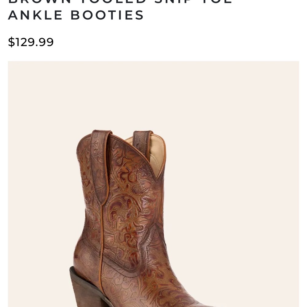 CAVENDER’ BROWN TOOLED SNIP TOE ANKLE BOOTIES size 6.5M (fits like 6M) - Picture 4 of 4